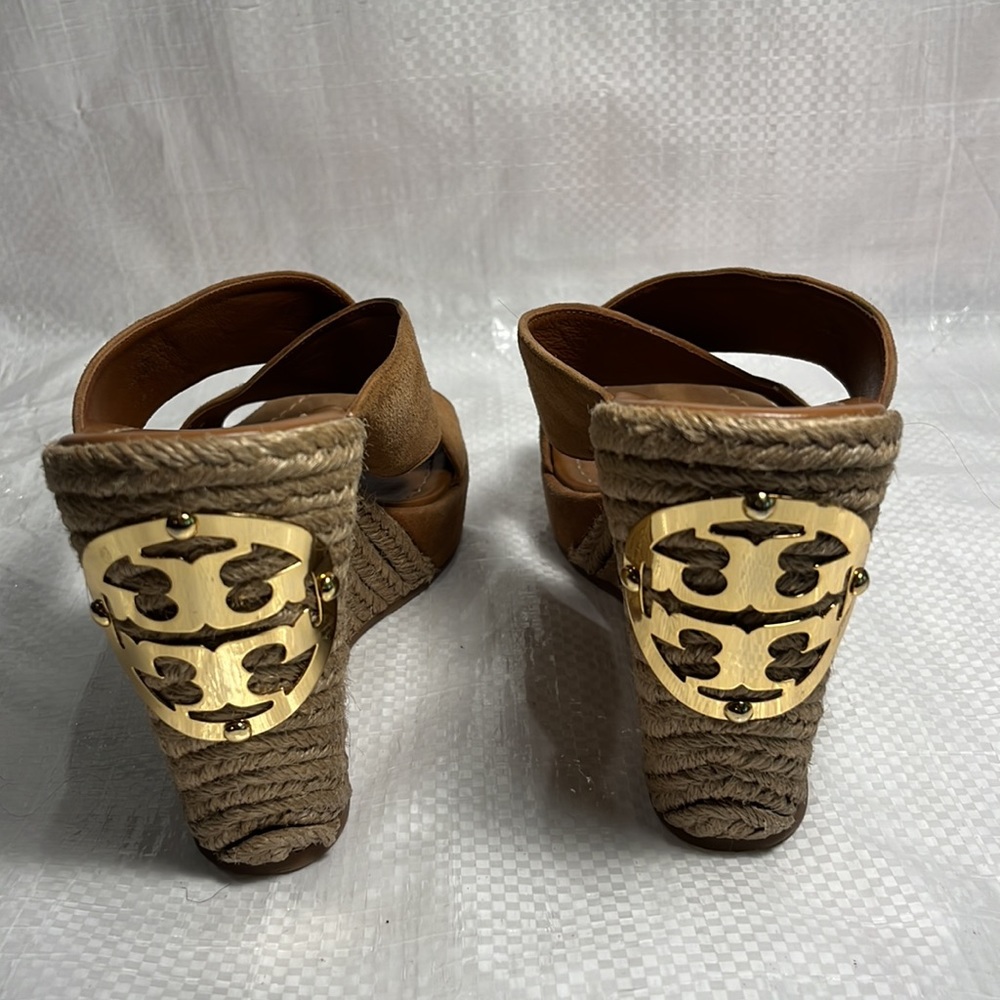 Tory Burch Kristen Wedges Gold Logo Tan leather - Picture 3 of 10